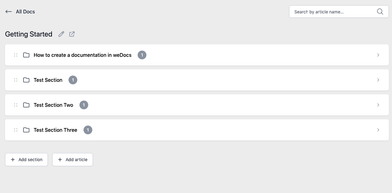 Section rearrangement using weDocs