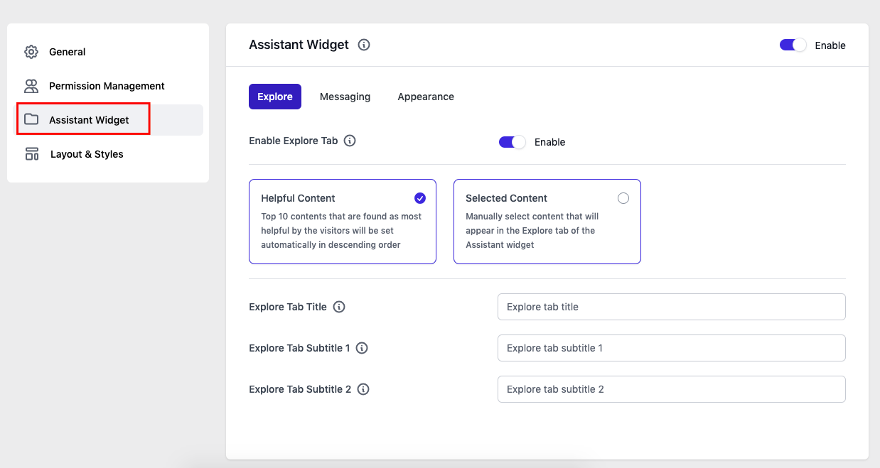 Assistant widget feature of weDocs