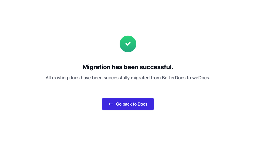 Migration successful message