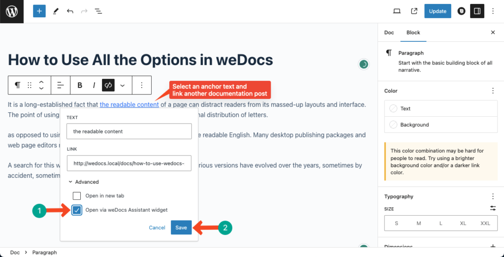 Link Post And Enable Open Via Wedocs Assistant Widget